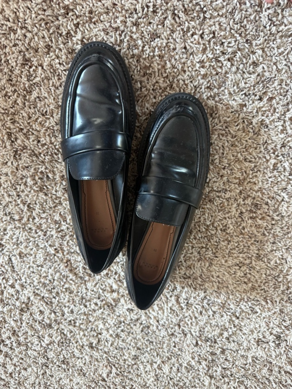 Zara Black Leather Women's Penny Loafers